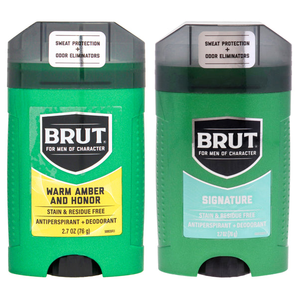 Warm Amber and Honor Antiperspirant Deodorant and Signature Antiperspirant Plus Deodorant Kit by Brut for Men - 2 x 2.7 oz Deodorant Stick