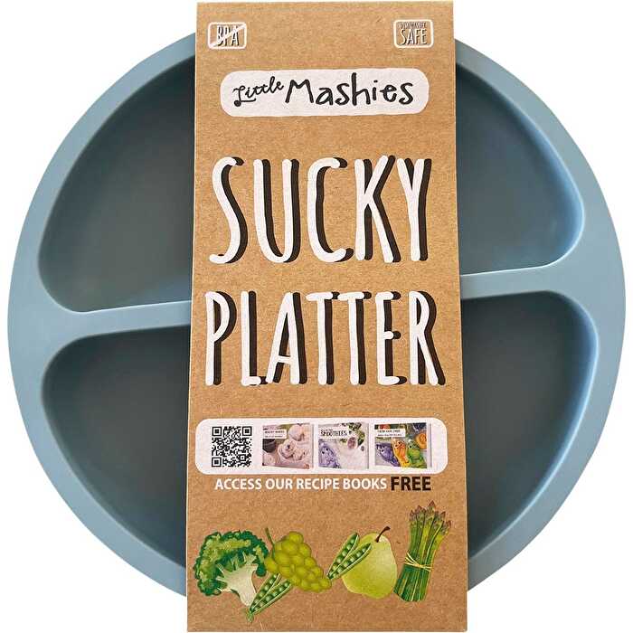 Little Mashies Silicone Sucky Platter Plate Dusty Blue