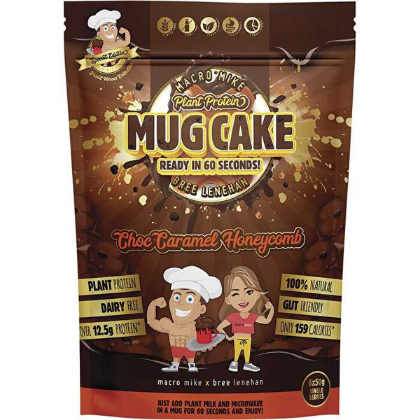 Macro Mike Mug Cake Mix Plant Protein Choc Caramel Honeycomb 6x50g