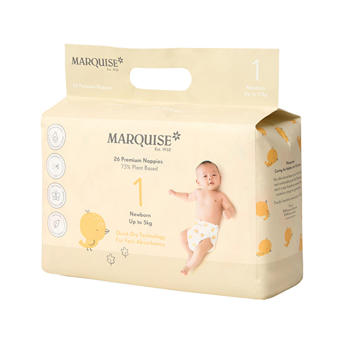 Marquise Premium Nappies (73% Plant Based) Newborn Size 1 (Up to 5kg) x 26 Pack