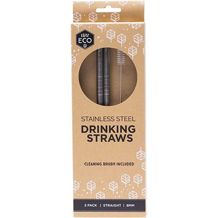 Ever Eco Stainless Steel Straws Straight 2pk