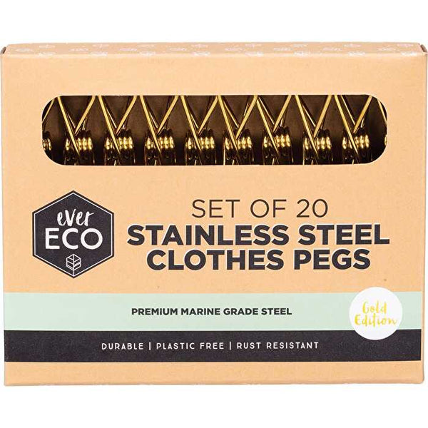 Ever Eco Stainless Steel Clothes Pegs Premium Marine Grade Gold 20pk