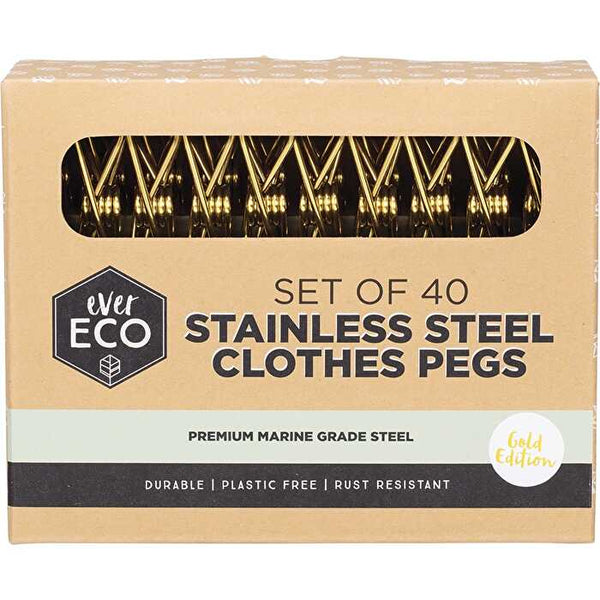 Ever Eco Stainless Steel Clothes Pegs Premium Marine Grade Gold 40pk