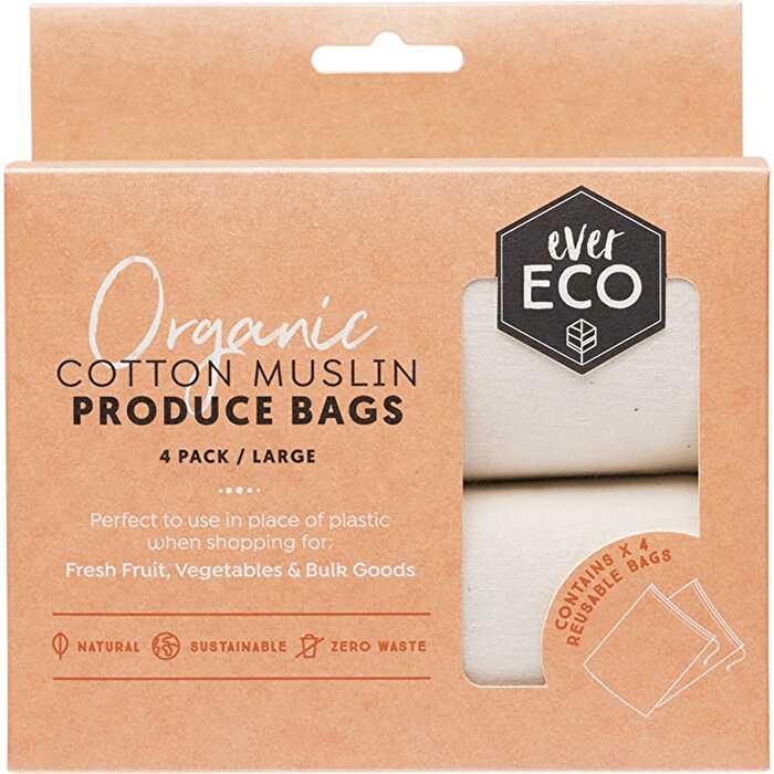 Ever Eco Reusable Produce Bags Organic Cotton Muslin 4pk