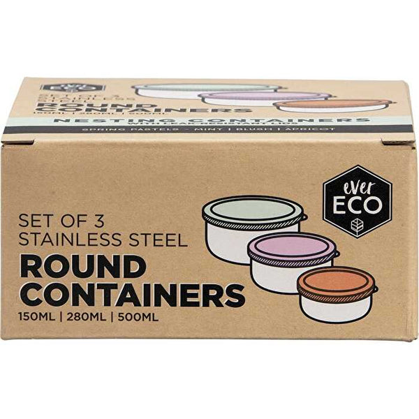 Ever Eco Stainless Steel Round Nesting Containers Spring Pastels 3pk