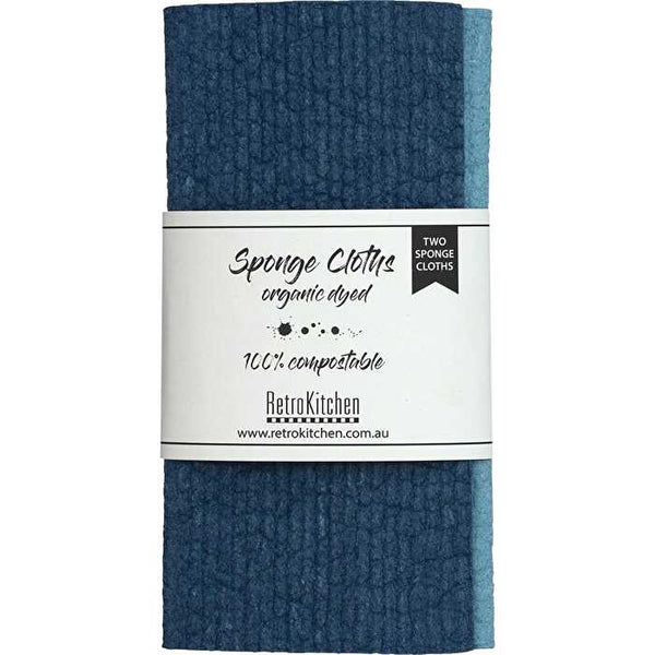 Retrokitchen 100% Compostable Sponge Cloth Organic Dyed Marine 2pk