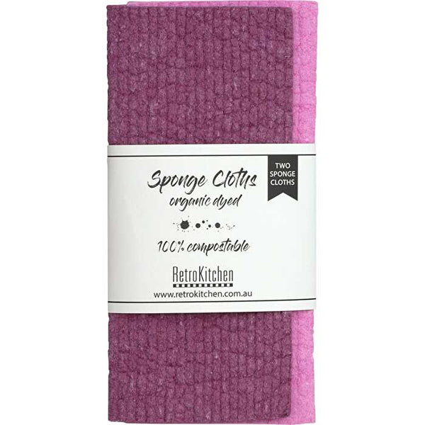 Retrokitchen 100% Compostable Sponge Cloth Organic Dyed Plum 2pk