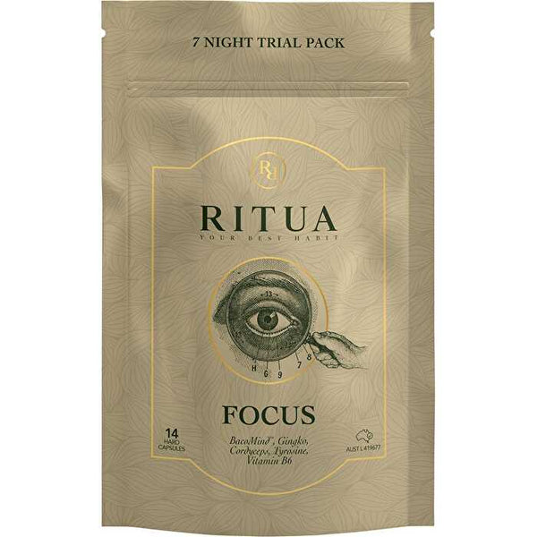 Ritua FOCUS 7 Day BacoMind Ginko Cordyceps Tyrosine B6 14 Caps