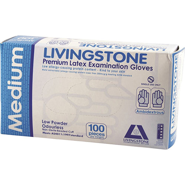 Dispensary & Clinic Items Livingstone Latex Gloves Low Powder Medium x 100 Pack