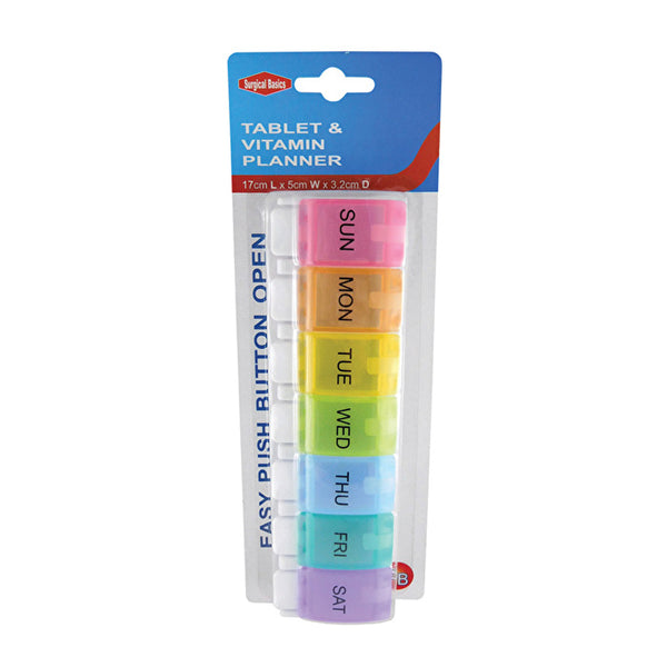 Dispensary & Clinic Items Surgical Basics Pill Box Weekly Pill Planner - 1 Section Per Day (L17cm x W5cm x D3.2cm)