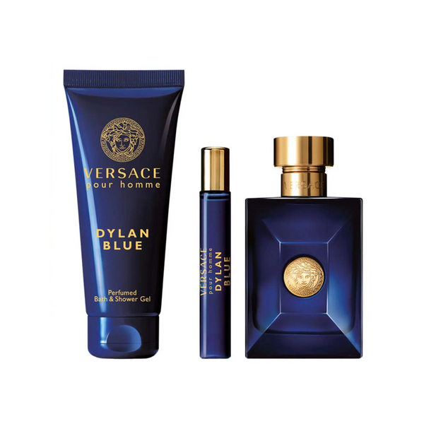 Versace Dylan Blue by Versace for Men - 3 Pc Gift Set 3.4oz EDT Spray, 0.3oz EDT Spray, 5.0oz Bath and Shower Gel