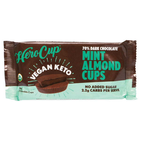 Herocup Mint Almond Cups 70% Dark Chocolate - Keto 36g