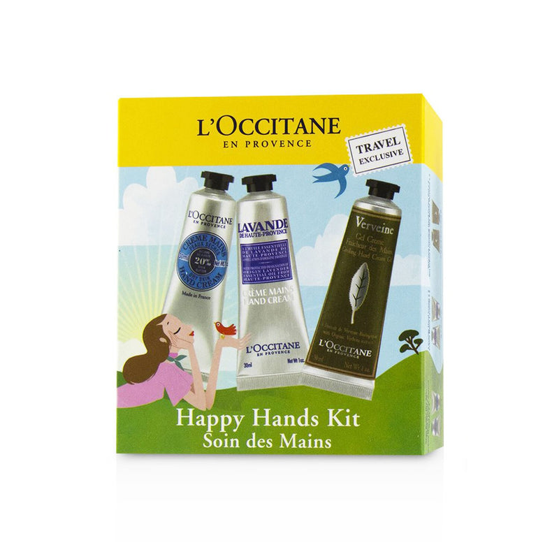 L'Occitane Happy Hands Kit: 2x  Shea Butter 30ml + 2x Lavender 30ml + 2x Verbena Cooling Hand Cream Gel 30ml 