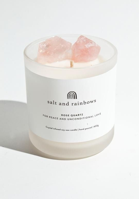 Salt and Rainbows Rose Quartz Crystal Candle 400g