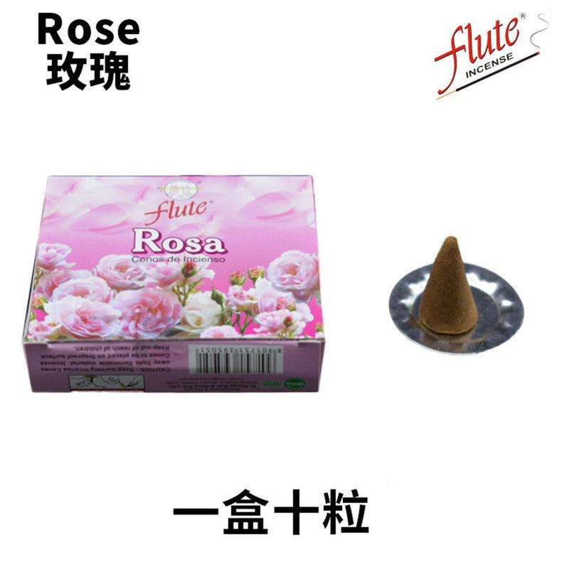 flute Natural Handmade India Incense  Cone- ROSE ? 10 pieces  Fixed Size