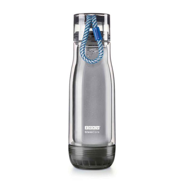 ZOKU Insulated Double-Walled with Suspended Grey Glass Core Bottle 475ml - Blue Strip  Fixed Size