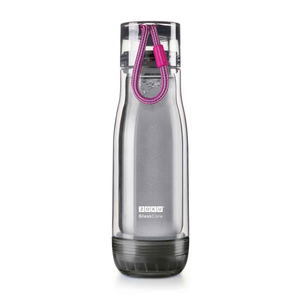 ZOKU Insulated Double-Walled with Suspended Grey Glass Core Bottle 475ml - Purple Strip  Fixed Size