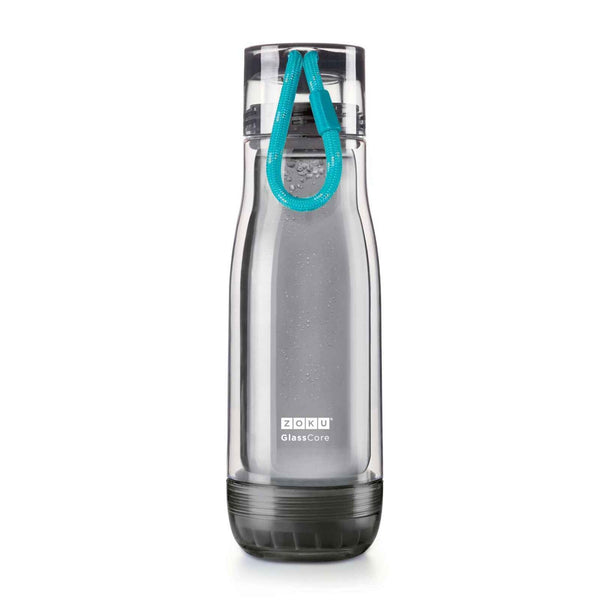 ZOKU Insulated Double-Walled with Suspended Grey Glass Core Bottle 475ml - Teal Strip  Fixed Size