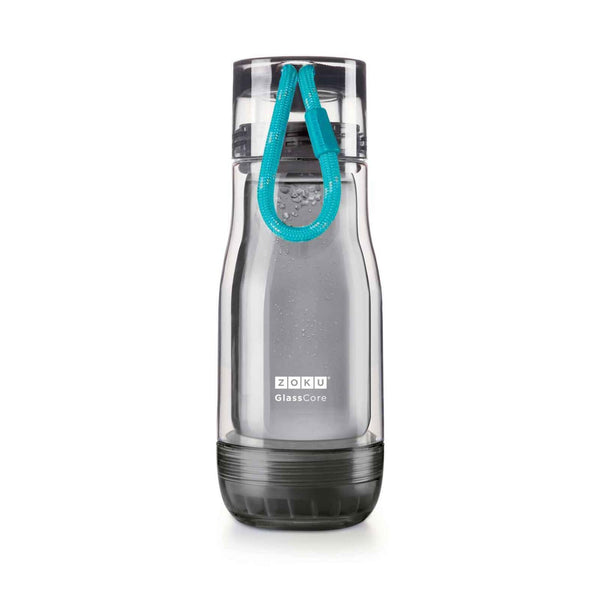 ZOKU Insulated Double-Walled with Suspended Grey Glass Core Bottle 355ml - Teal Strip  Fixed Size