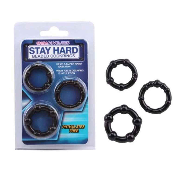 Stay Hard Beaded Lock Fine Ring  Black - 3pcs