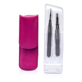 Tweezerman Petite Tweeze Set: Slant Tweezer + Point Tweezer - With Pink Leather Case (Studio Collection)  2pcs