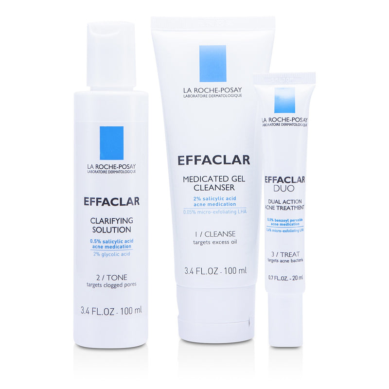 La Roche Posay Effaclar Dermatological Acne System: Gel Cleanser 100ml + Clarifying Solution 100ml + Acne Treament 20ml  3pcs