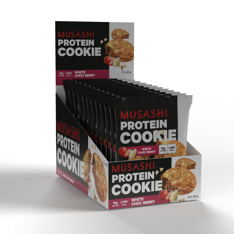 Musashi Protein Cookie White Choc Berry 58g X 12