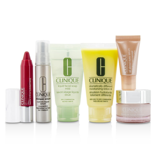 Clinique Travel Set: Facial Soap 30ml + DDML+ 30ml + Moisture Surge Intense 15ml + Smart Serum 10ml +Eye Serum 5ml + Chubby Stick #05  6pcs