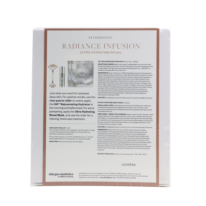 Skin Medica Radiance Infusion Ultra Hydrating Ritual Set: HA Rejuvenating Hydrator 28.4g + Ultra Hydrating Sheet Mask 2pcs + Rose Quartz Roller 