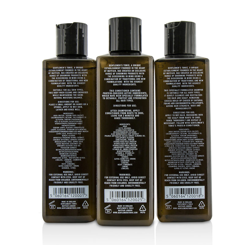 Gentlemen's Tonic Shower Gift Set: Gentle Body Wash 250ml + Daily Shampoo 250ml + Protein Conditioner 250ml 