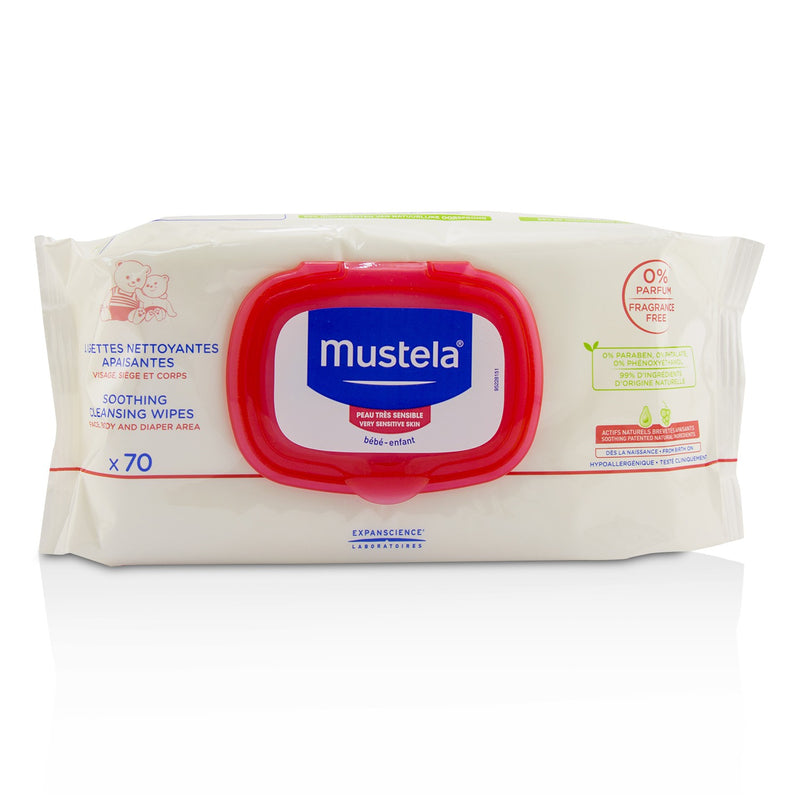 Mustela Soothing Cleansing Wipes - Fragrance Free (For Very Sensitive Skin)  70wipes