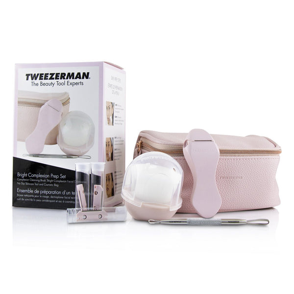 Tweezerman Bright Complexion Prep Set: Complexion Cleansing Brush + Bright Complexion Facial Dermaplaner + No Slip Skincare Tool + Bag 