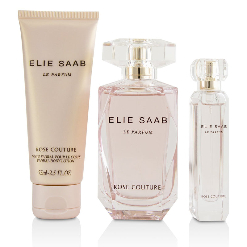Elie Saab Le Parfum Rose Couture Coffret: Eau De Toilette Spray 90ml/3oz + Floral Body Lotion 75ml/2.5oz + Eau De Toilette Spray 10ml/0.33oz  3pcs