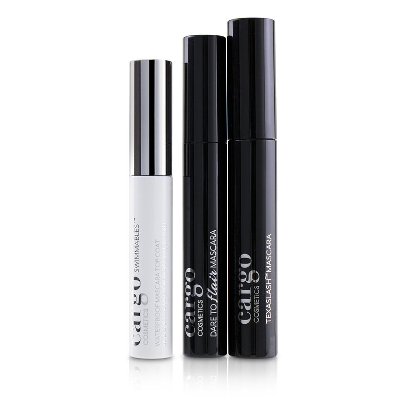 Cargo Mascara Kit: 1x Dare To Flair Mascara, 1x Texalash Mascara, 1x Swimmables Waterproof Mascara Topcoat 