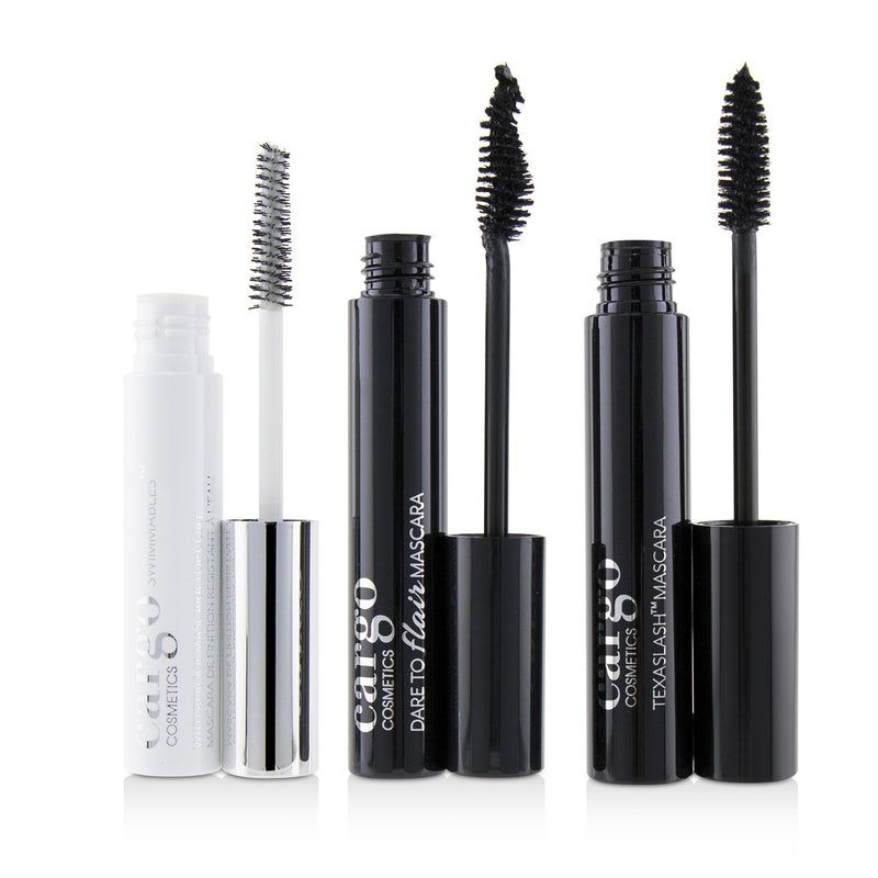 Cargo Mascara Kit: 1x Dare To Flair Mascara, 1x Texalash Mascara, 1x Swimmables Waterproof Mascara Topcoat 