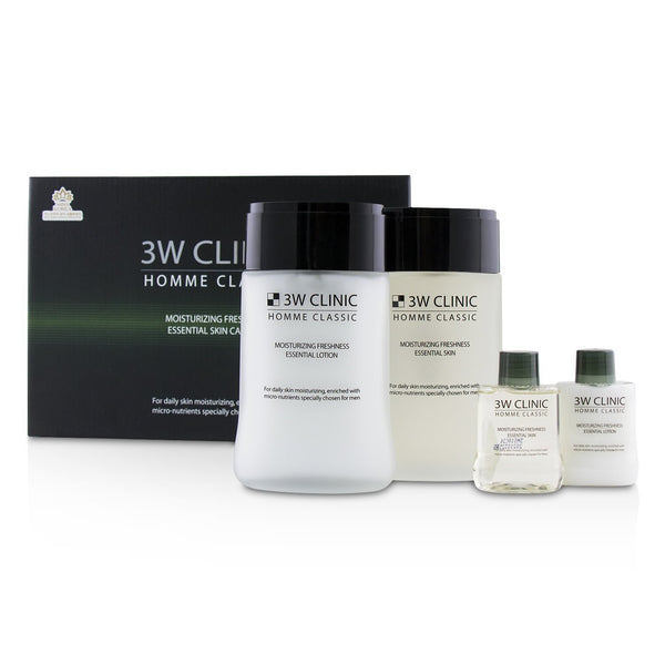 3W Clinic Homme Classic - Moisturizing Freshness Essential Skin Care Set: Essential Skin 150ml+30ml + Essential Lotion 150ml+30ml 