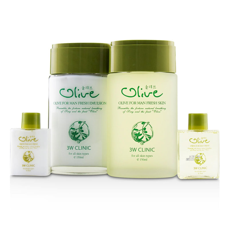 3W Clinic Olive For Man Set: 2x Fresh Skin, 2x Fresh Emulsion 