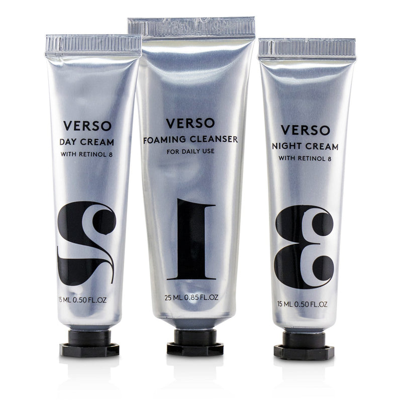 VERSO Travel Series Set: Foaming Cleanser 25ml + Day Cream 15ml + Night Cream 15ml 