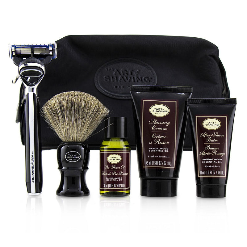 The Art Of Shaving The Four Elements of The Perfect Shave Set with Bag - Sandalwood: Pre Shave Oil + Shave Crm + A/S Balm + Brush + Razor 