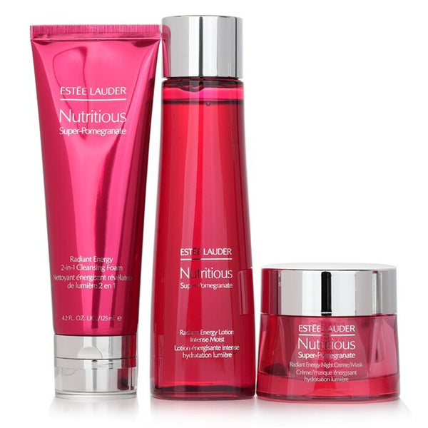 Estee Lauder Nutritious Super-Pomegranate Overnight Radiance Collection: Cleansing Foam +Lotion Intense Moist 200ml+Night Creme 50ml 3pcs 125ml