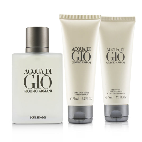 Giorgio Armani Acqua Di Gio Coffret: Eau De Toilette Spray 100ml/3.4oz + All Over Bod Shampoo 75ml/2.5oz + After Shave Balm 75ml/2.5oz 