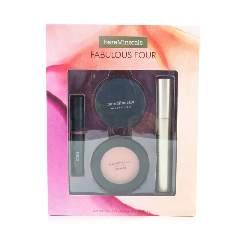 BareMinerals Fabulous Four Full Size Makeup Essentials Set (1x Mineral Veil Finishing Powder, 1x Blush, 1x Lipstick, 1x Mascara) 