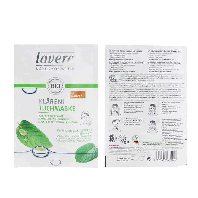 Lavera Sheet Mask - Purifying (With Natural Salicylic Acid & Organic Mint) 