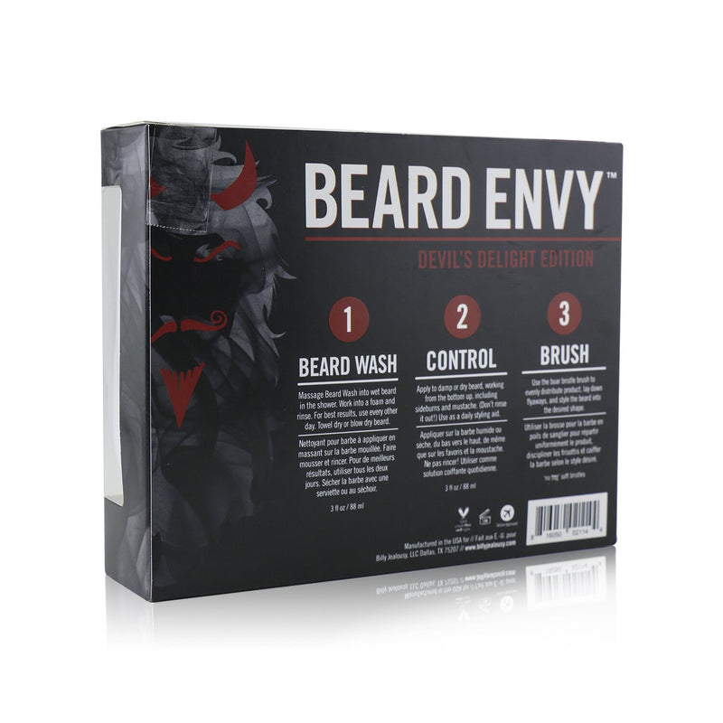 Billy Jealousy Devil's Delight Beard Envy Kit: 1x Beard Wash 88ml + 1x Leave-In Control 88ml + 1x Beard Brush (Box Slightly Damaged)  3pcs