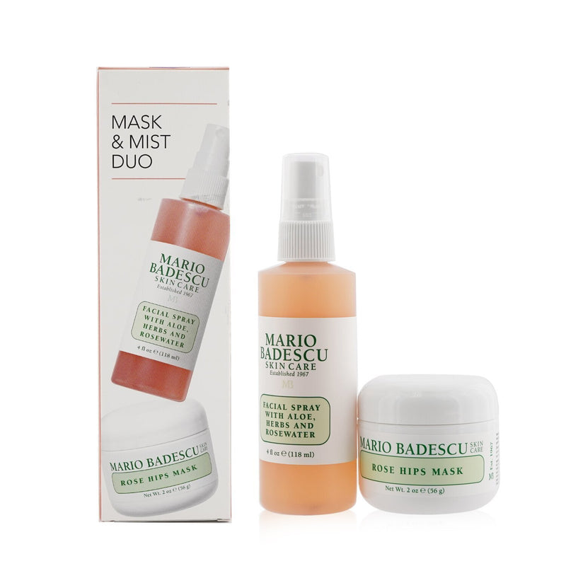 Mario Badescu Rose Mask & Mist Duo Set: Facial Spray With Aloe, Herbs And Rosewater 4oz + Rose Hips Mask 2oz 