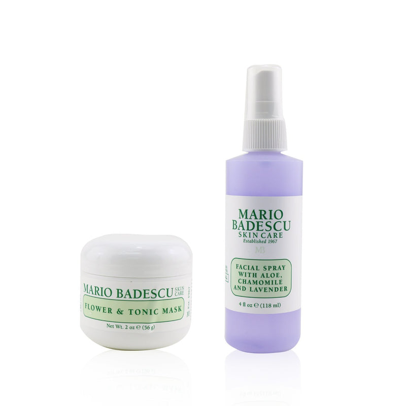 Mario Badescu Lavender Mask & Mist Duo Set: Flower & Tonic Mask 2 oz + Facial Spray With Aloe, Chamomile And Lavender 4oz 