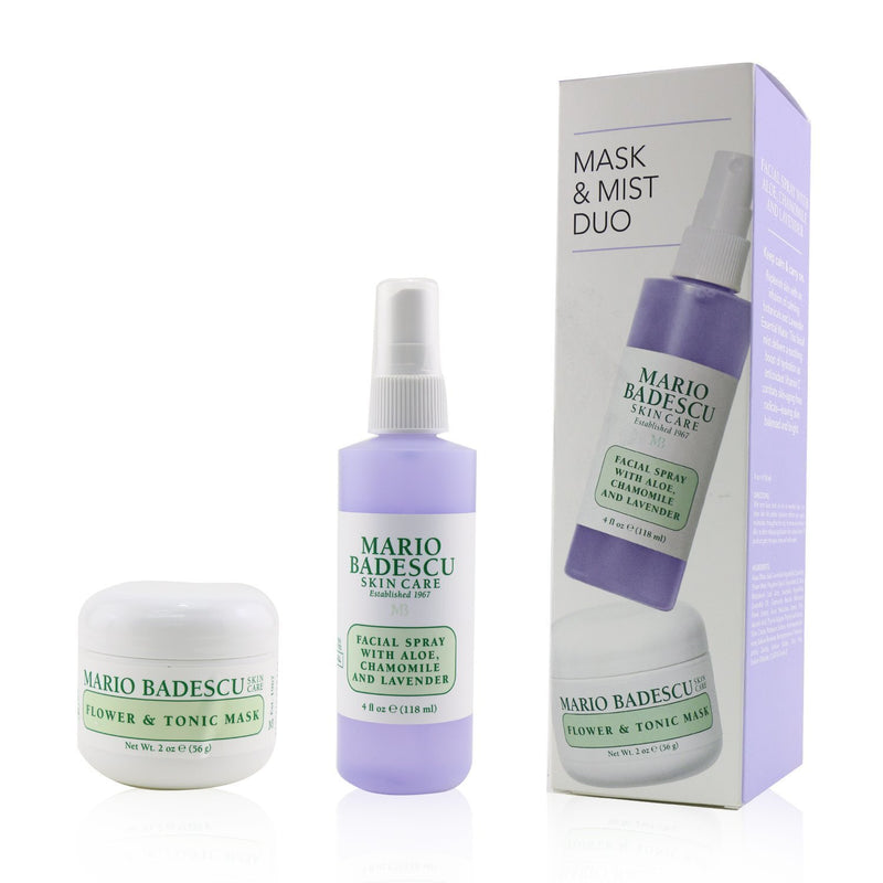 Mario Badescu Lavender Mask & Mist Duo Set: Flower & Tonic Mask 2 oz + Facial Spray With Aloe, Chamomile And Lavender 4oz 