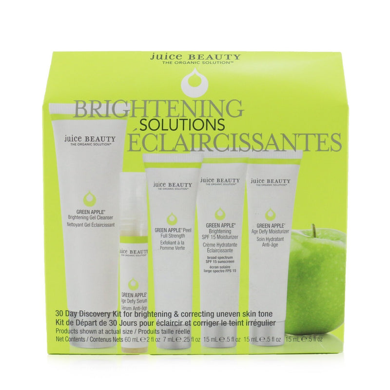 Juice Beauty Brightening Solutions Set: 30 Day Discovery Kit For Brightening & Correcting Uneven Skin Tone: Cleanser + Serum + Peel + Brightening Moisturizer SPF 15 + Age Defy Moisturizer 