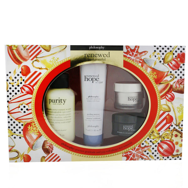 Philosophy Renewed & Grateful 4-Pieces Gift Set: One-Step Facial Cleanser 120ml + Peeling Mousse 75ml + Overnight Moisturizer 15ml + Moisturizer 15ml 