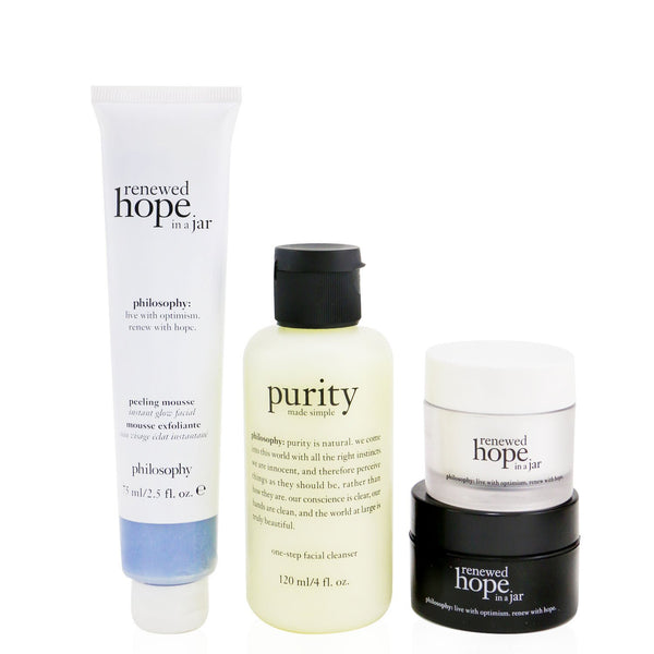 Philosophy Renewed & Grateful 4-Pieces Gift Set: One-Step Facial Cleanser 120ml + Peeling Mousse 75ml + Overnight Moisturizer 15ml + Moisturizer 15ml 